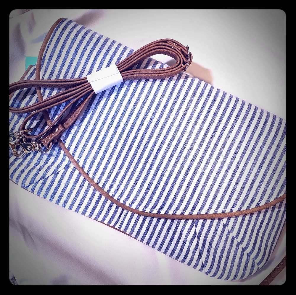 Seersucker Clutch Wristlet. with Shoulder Strap